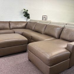 Furniture- 4 Pc Modular Genuine Top Grain Leather Sectional- Radley 