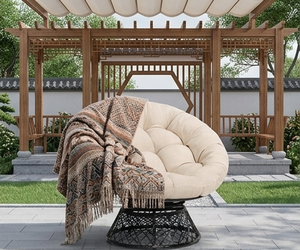 Papasan Outdoor & Indoor Chair - Black Frame and Sand (Light Brown) Cushion