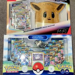 Pokemon - Lot of (2) Sealed "Eevee" Collections - Radiant Eevee (Pokemon GO) + Eevee Pouch (Prismatic Evolutions) - Sealed