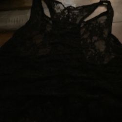 Black, Lacy, See-Through, Tank Top, Tea Back
