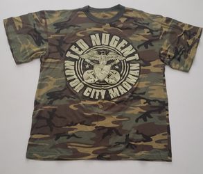 TED NUGENT Band Ringer Camo T shirt Army Camouflage Vintage Rothco tee Measures LG