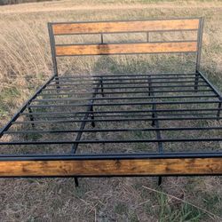 LTMATE KING BLACK WOOD METAL BED FRAME w/HEAD BOARD