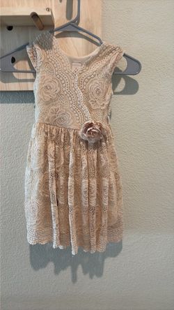 Girls Blush Lace Dress with Flower Detail