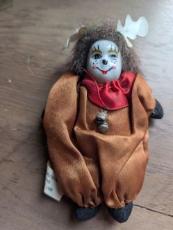 Porcelain Face Clown Jester Reindeer Doll