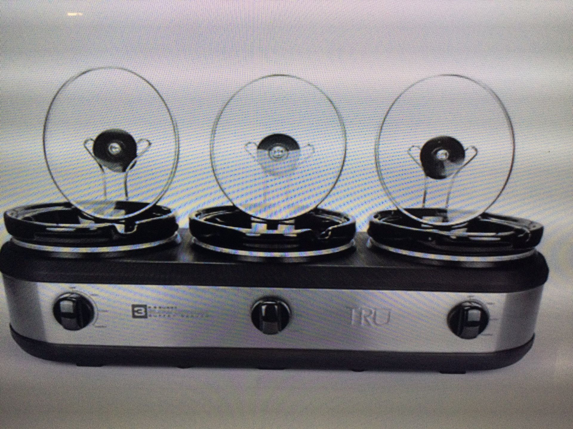 TRU TRIPLE SLOW COOKER WITH {3} 2.5 QT INSERTS. OPEN BOX ITEM