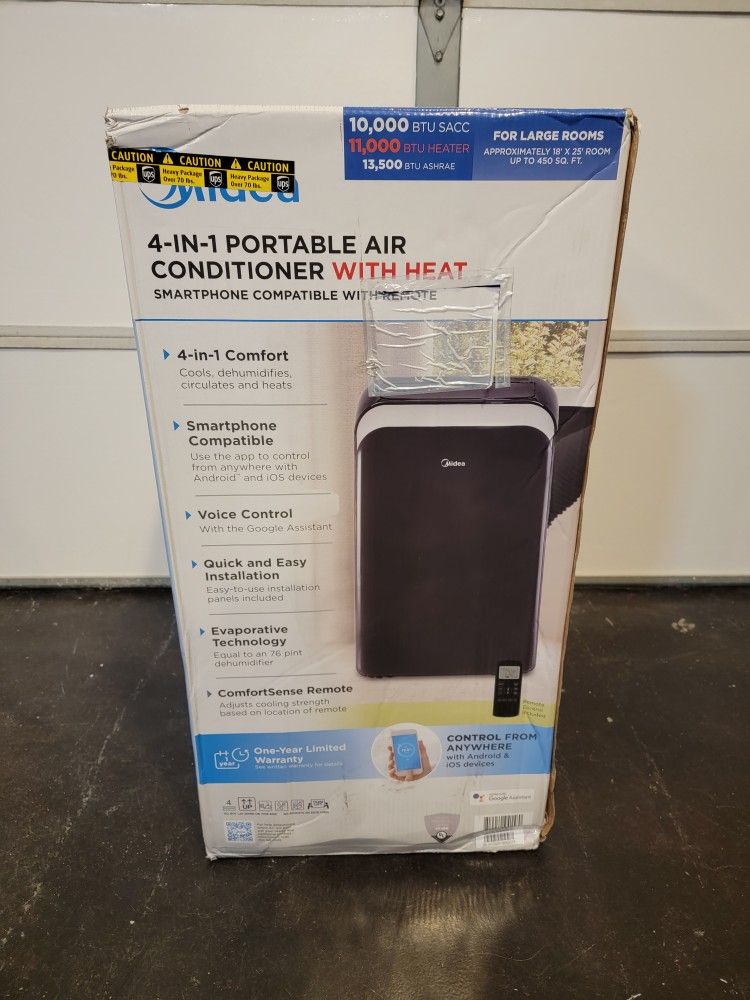 Midea 10,000 BTU (13,500 BTU ASHRAE) 115V Smart Portable Air Conditioner with Heat & ComfortSense 