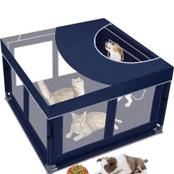 Dog Kitten Playpen with Play Pen Cover for Cat Indoor, 41 x41 x25.5 Puppy Playpen for Small Pet with See-Through Topper Proof Enclosed Door Dog Pen, S