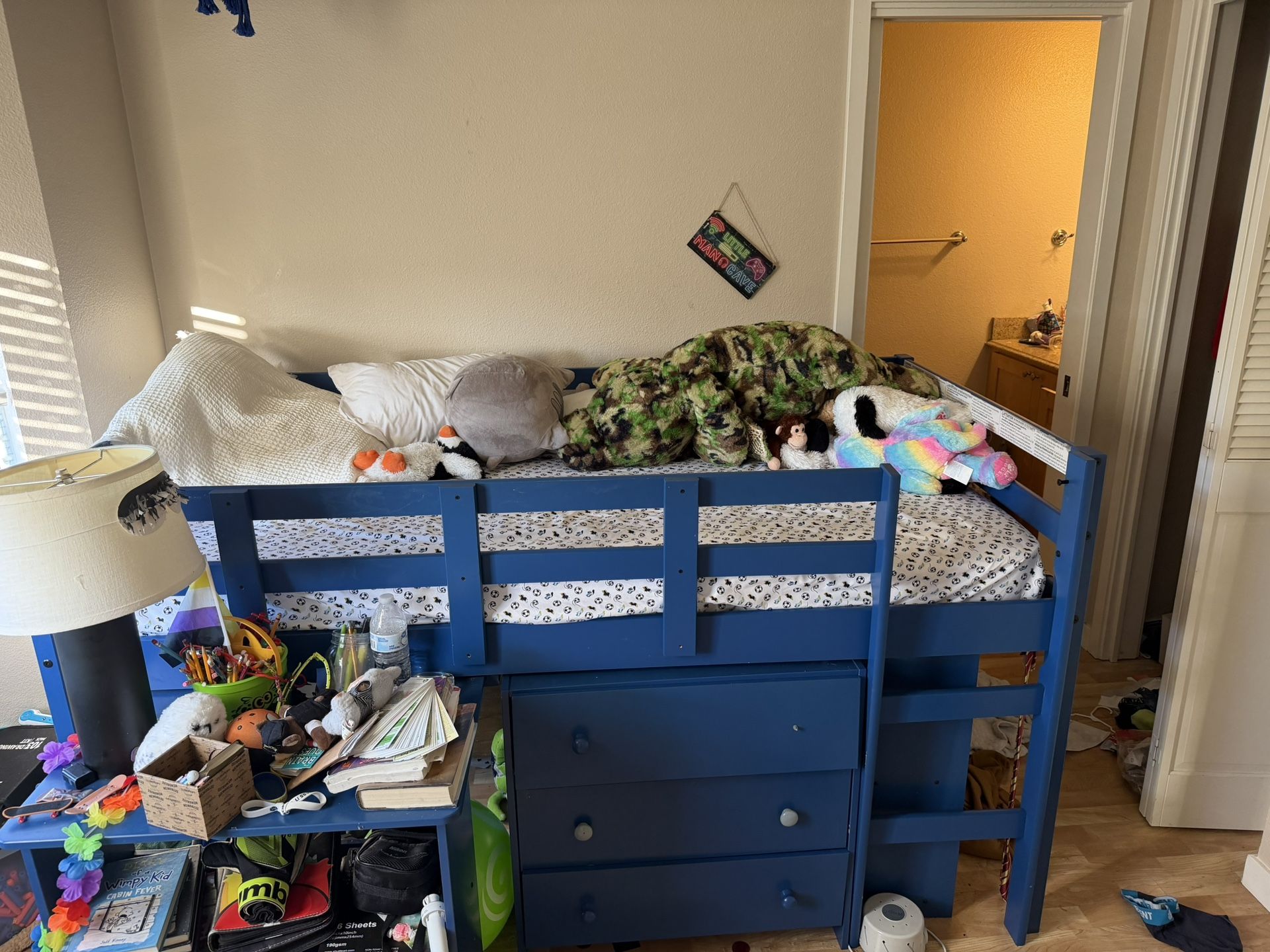 Blue Loft Bed W Dresser And Desk Attached