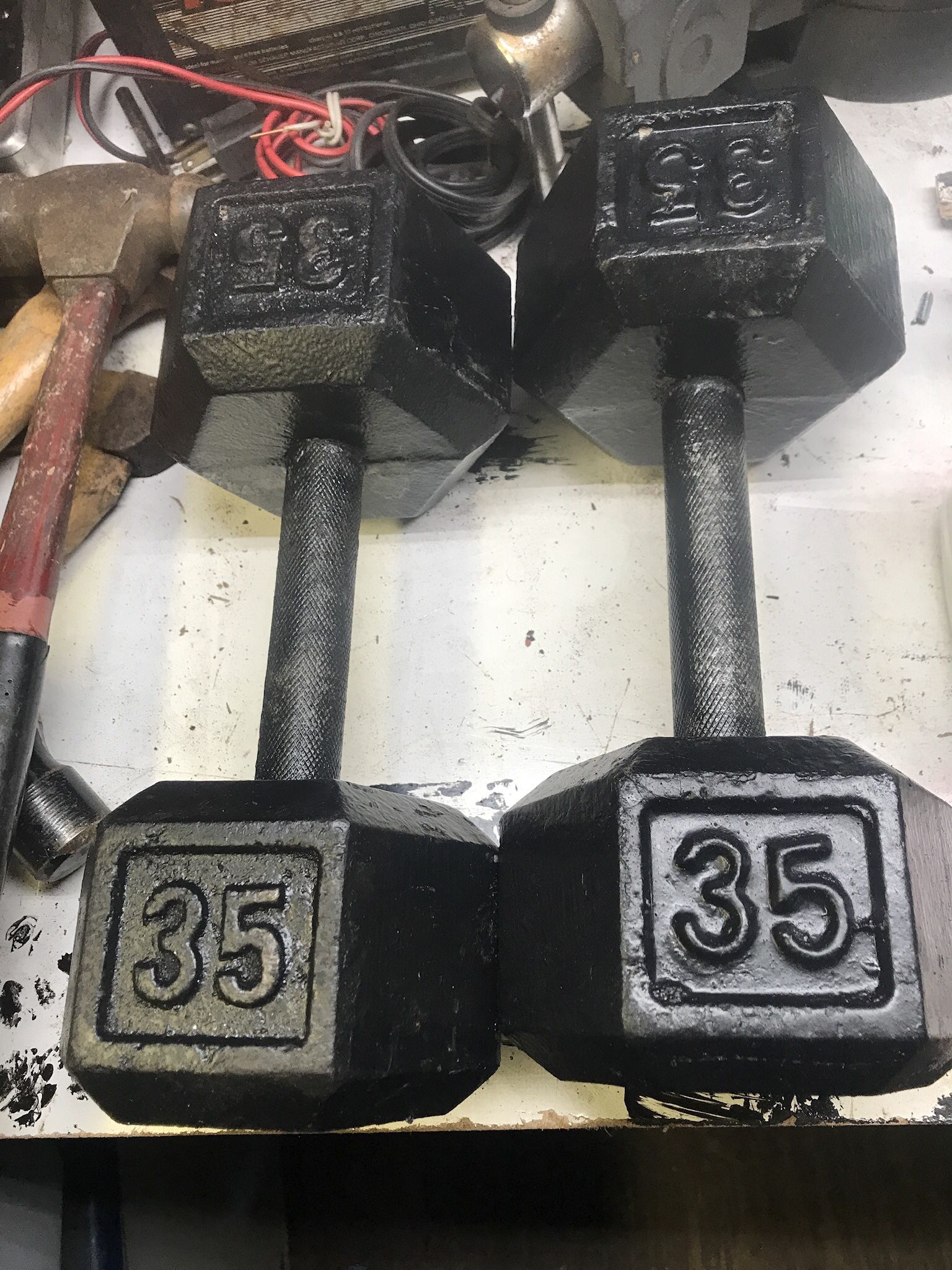 Dumbbells Pairs 35,30, Single 25 All 175 Lb $175. Cash. Single 25 Lb Olympic Plate $15