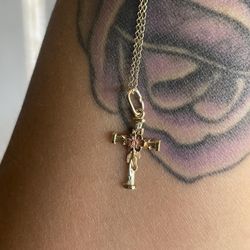 14 K yellow gold cross pendant with very thin 18 inch chain Not plated  Not filled  Check out my other listings