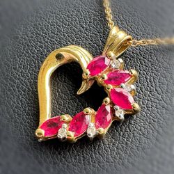 Jewelry 10k yellow gold pink ruby natural diamond stone 1.05CTW heart pendant charm