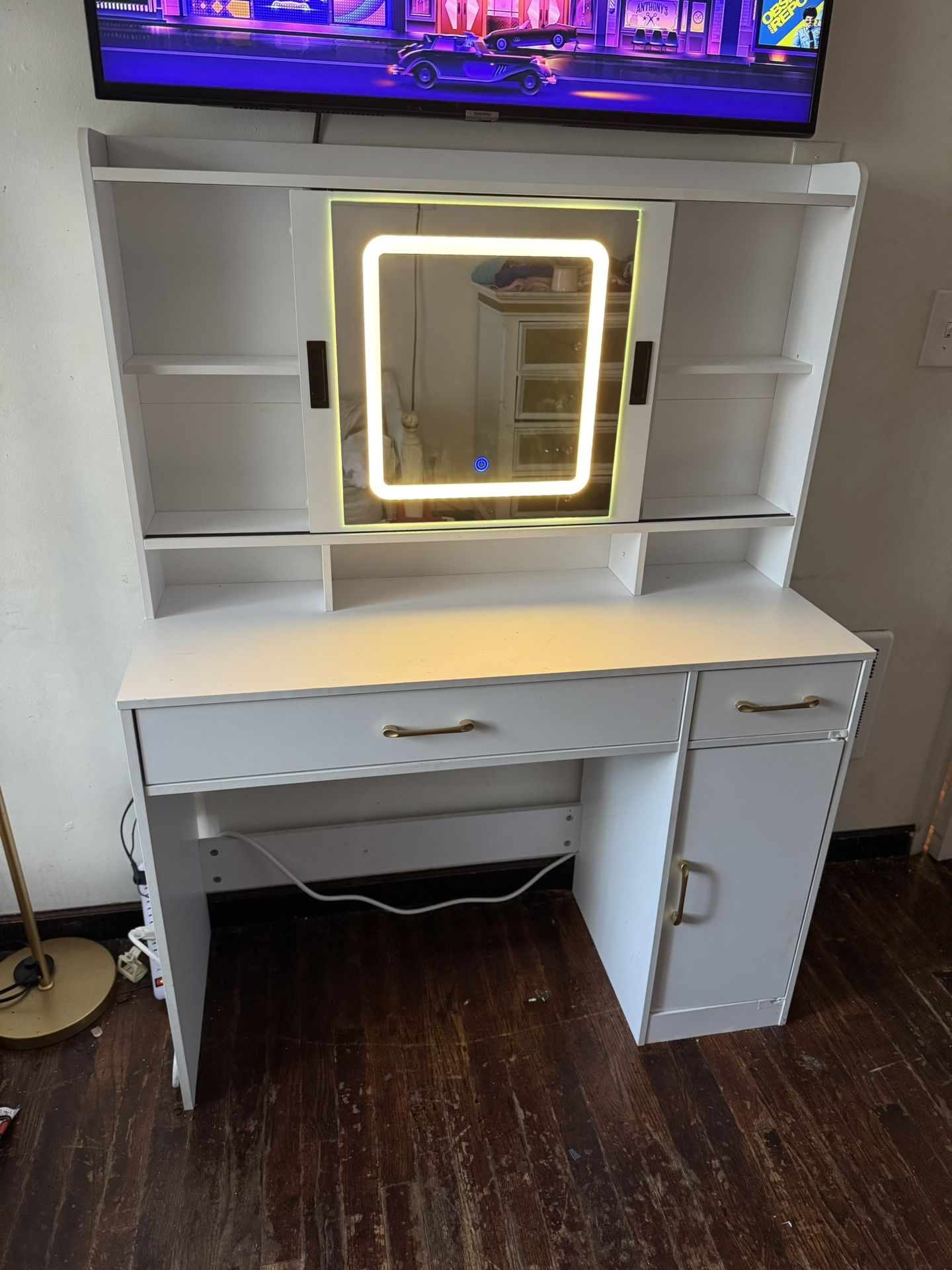 Vanity With Sliding Mirror & Power Outlet