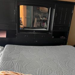 King Size Black Wooden Bed frame & Mattress