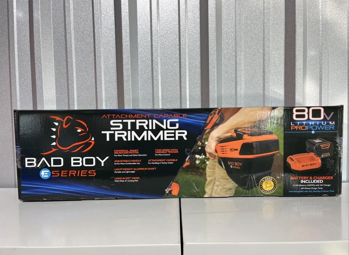 Bad Boy E Series 80V Lithium Pro Power Brushless Motor 16” String Trimmer with Battery and Charger