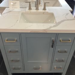 Royal 36” Solid Wood Vanity With Quartz Top Ready For Pickup