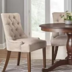 Bakerford Biscuit Beige Upholstered Tufted Dining Chairs Set Of Two