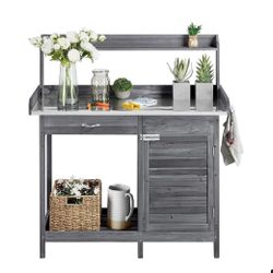 New gray outdoor pouting bench table