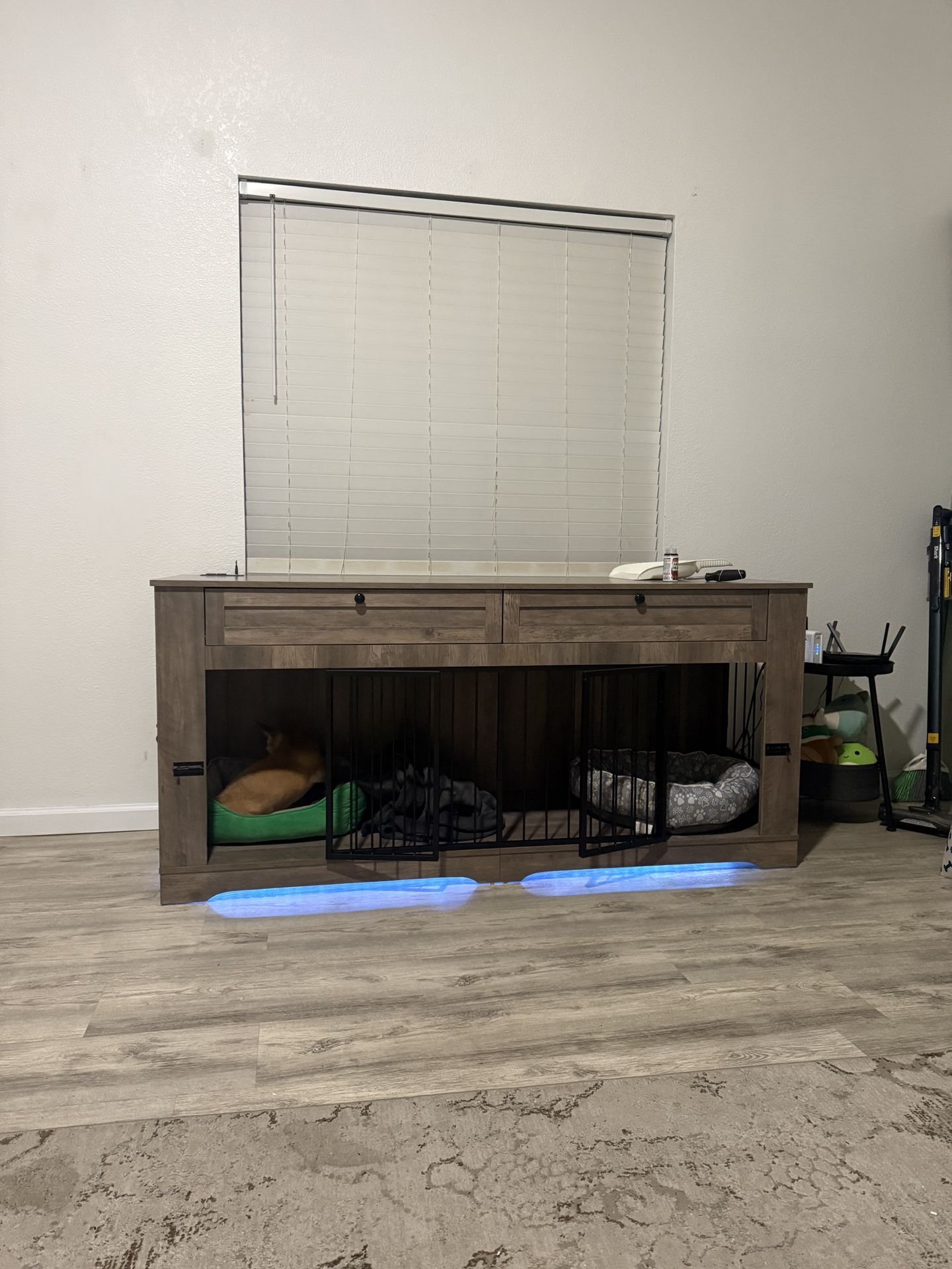 Large Dog Crate TV Stand With Charging Station