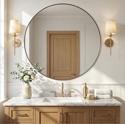 New ANDY STAR 36 Inch Round Mirror, Champagne Bronze Circle Mirror