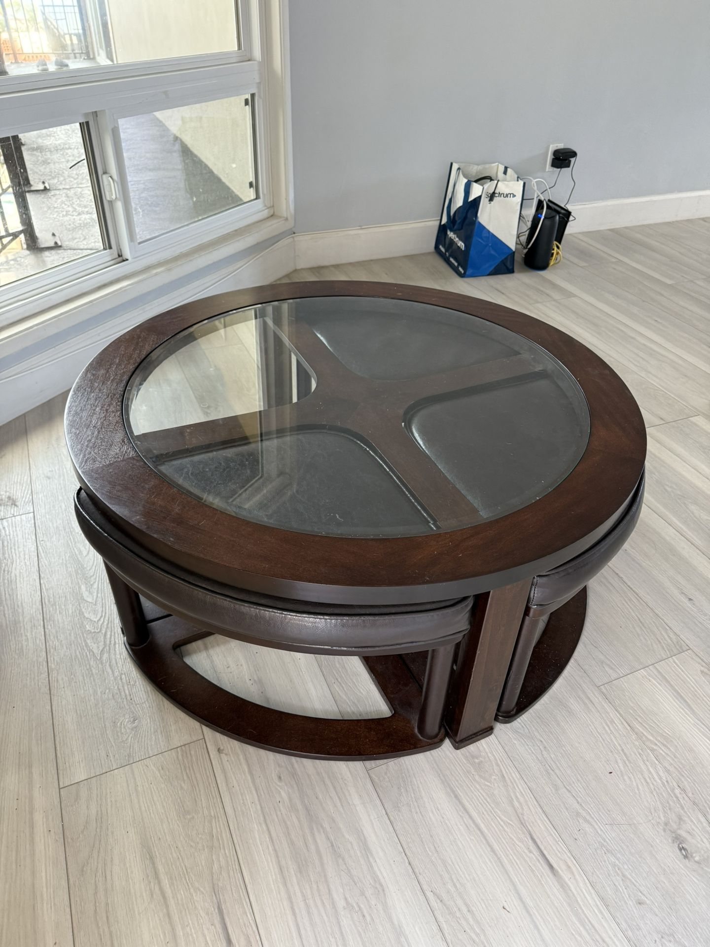 Large Circular Coffee Table & Stools