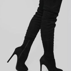 Fashion Nova Platform Thigh High Black Suede Boots Size 10