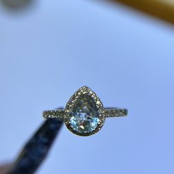 14KT GOLD PEAR SHAPE TOURMALINE & DIAMOND RING