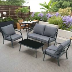 new inbox Outdoor Sectional Sofa with Loveseat Single Chairs Coffee Table for 4 Persons, Grey