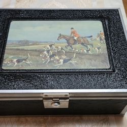 Antique Cigar Box Trinket Mirrored Hunt Scene 