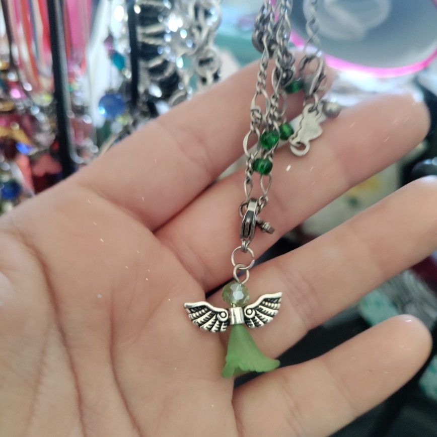 Green Angel With Green Silver Necklace