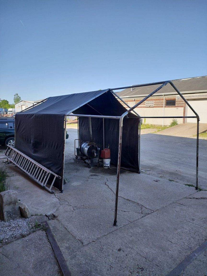 Carport Frame With Small Tarp