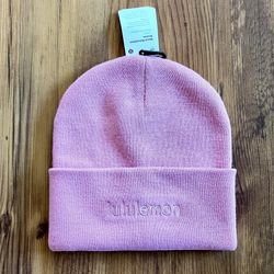 BNWT Lululemon Pink Warm Revelation Beanie *Wordmark Soft Merino Wool Blend 