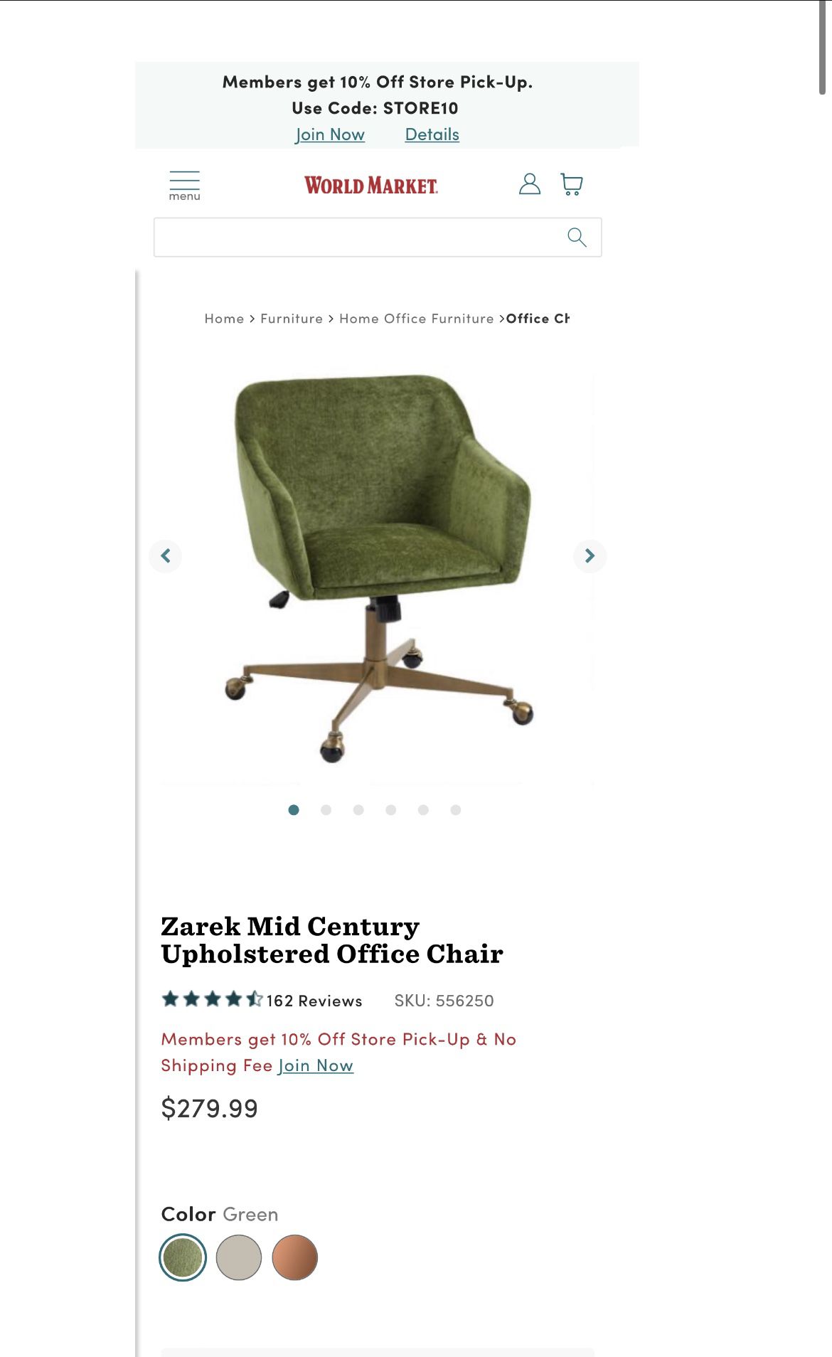 Zarek Mid Century Upholstered Office Chair by World Market