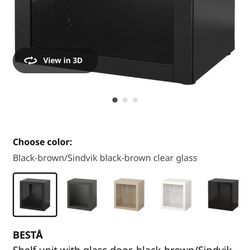 IKEA Black-Brown Besta Cabinet with Clear Glass Door and Legs