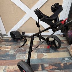 3 Wheel Golf Push Cart, Golf Trolley Folding Lightweight Golf Bag Pull Cart Caddy Cart for Golf Clubs and Golf Bag with Cup Holder Scorecard Holder/St