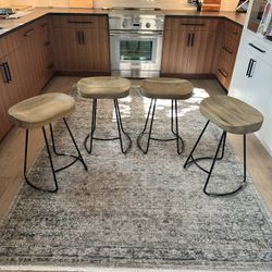 4  Oak + Black Steel Bar Stools - Counter Height by Restoration Hardware (Like New)