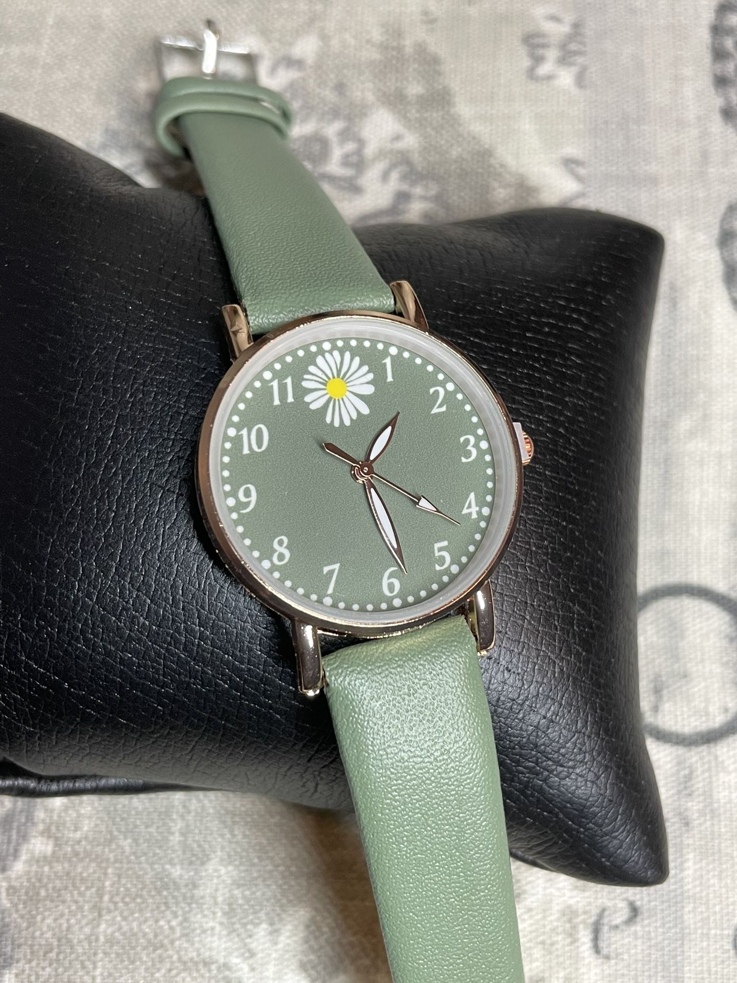 Slim Green Leather Watch