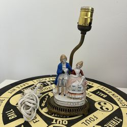 Vintage Victorian Style Painted Lady Man Couple Porcelain Brass Boudoir Lamp