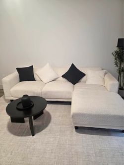 White Boucle Sectional Sofa with Chaise,same day delivery ,no credit needed