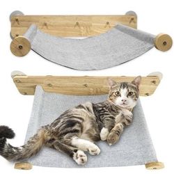 New Cat Wall Hammock 23 x 14 Easy Install Wood with Gray Fabric