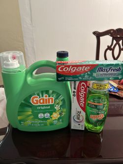 Jabón Gain 132 Onzas 100 Lavadas Un Jabón De Trastes Gain Y 2 Pastas De Dientes