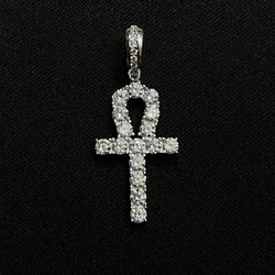 Sterling Silver Iced Out CZ Ankh Pendant