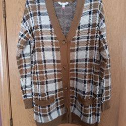 Women's Size Large,  No Boundaries Plaid Cardigan Sweater