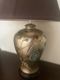 Elegant Gold Floral Bird Table Lamp with Brown Shade
