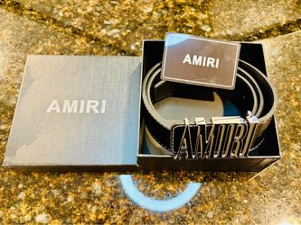 Amiri Black Leather Belt with Silver Logo Buckle