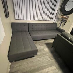 L 3 Seater Sofa Bed Futon with Chaise - Dark Grey