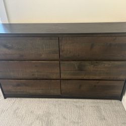 6 Drawer Dresser-low modern wood veneer