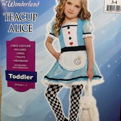 Disney’s ALICE IN WONDERLAND TEACUP ALICE Toddler 3-4, 3 PIECE COSTUME 