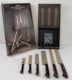 Flint Stainless Vanadium Knife Set & holder Set of 5 Vintage knives