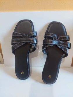 Black Flat Slide Sandals Size 38