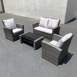 (New) $295 Outdoor 4 Piece Wicker Rattan Funiture Set (Sofa, 2 Chair, Table)